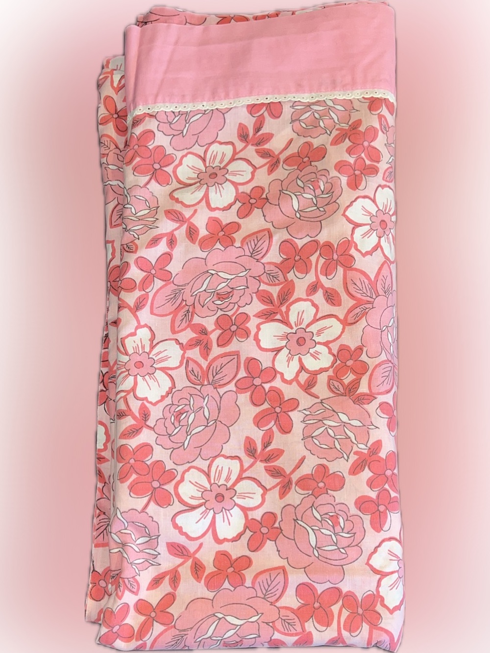 🔴Vintage Pink Floral Bedding Flat Sheet Fits Double/Full